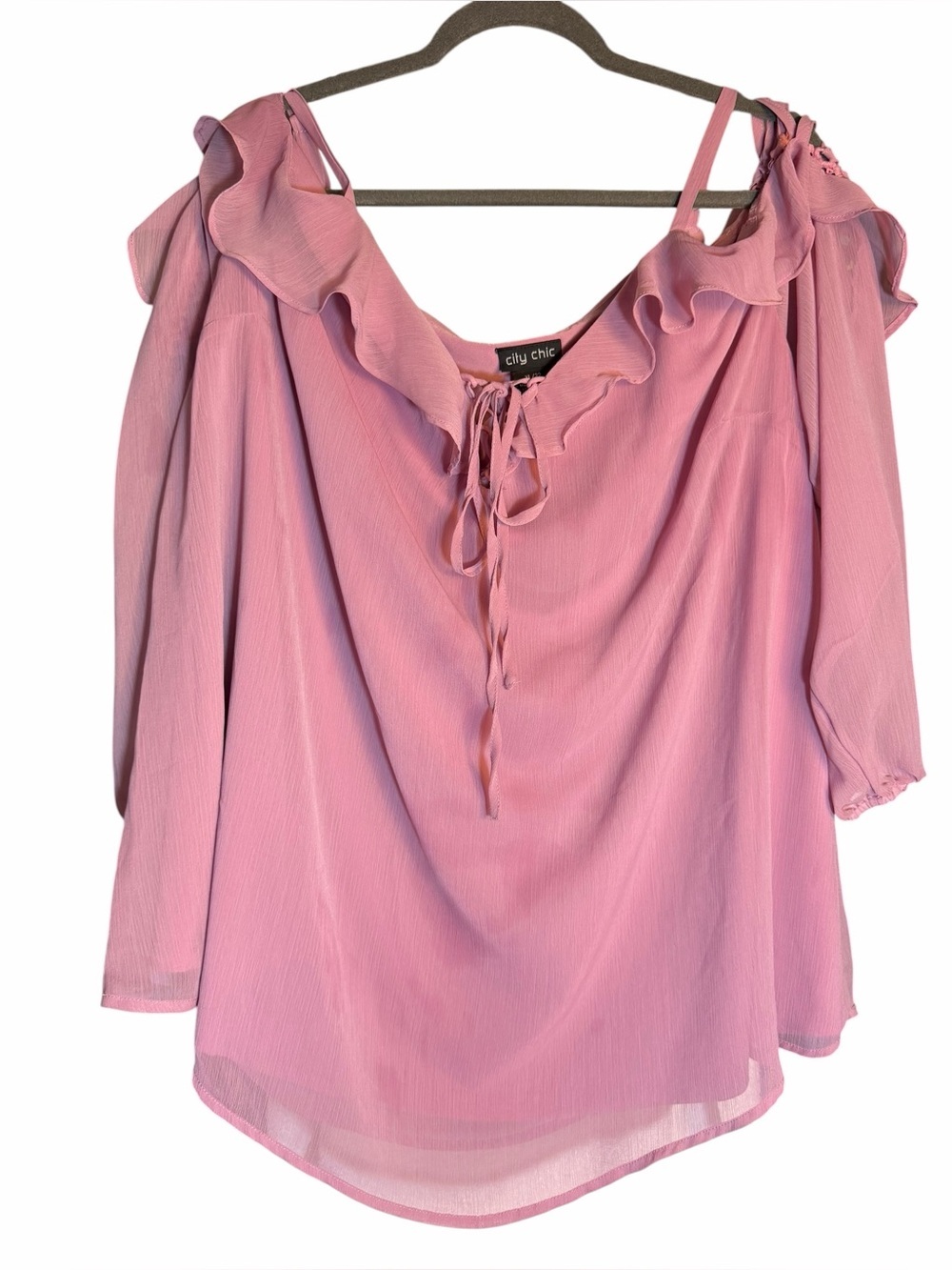 City Chic Dusty Pink Ruffle Cold-Shoulder Blouse